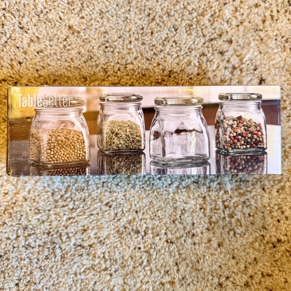 Home Essentials Tablesetter 4.3 Oz Mini Glass Spice Jars 1 Set 4 Glass Lids New